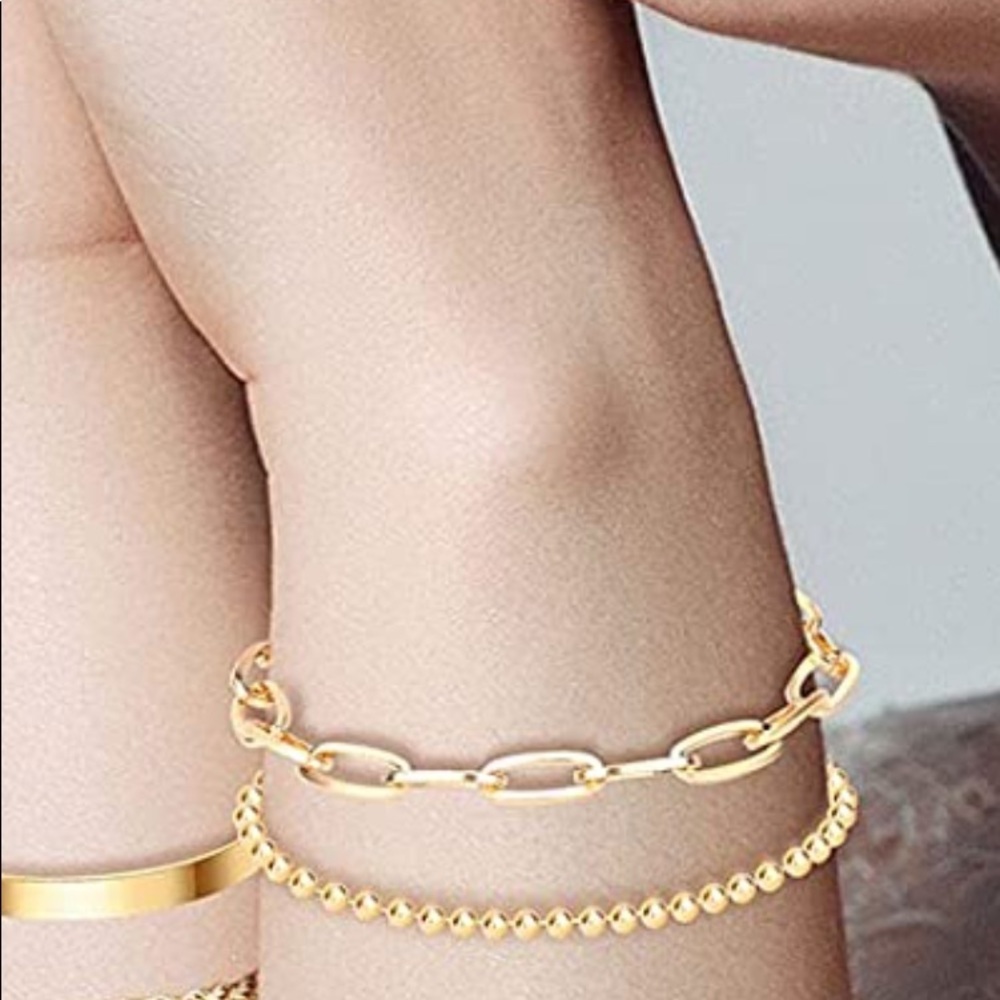 2pc Gold Plated Paper Clip & Beaded Bracelet Set - Picture 4 of 4